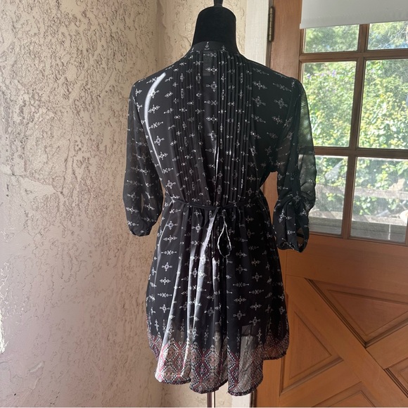 🦋 American Rag Black Half Sleeve Button Down Flowy Sheer Pleated Boho Blouse - Picture 7 of 13